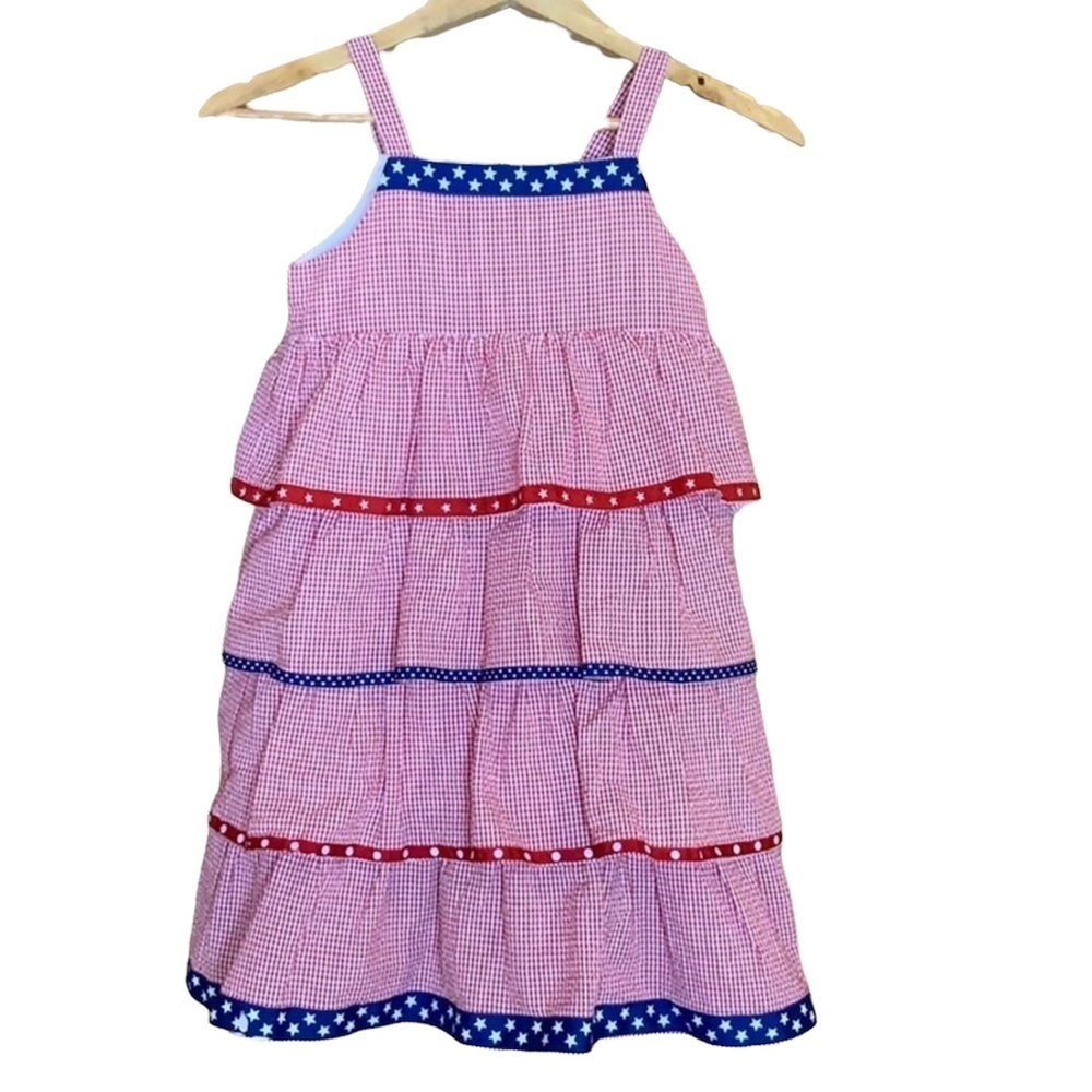 Funtasia Too red & white gingham patriotic dress Size 6X Fourth of July
